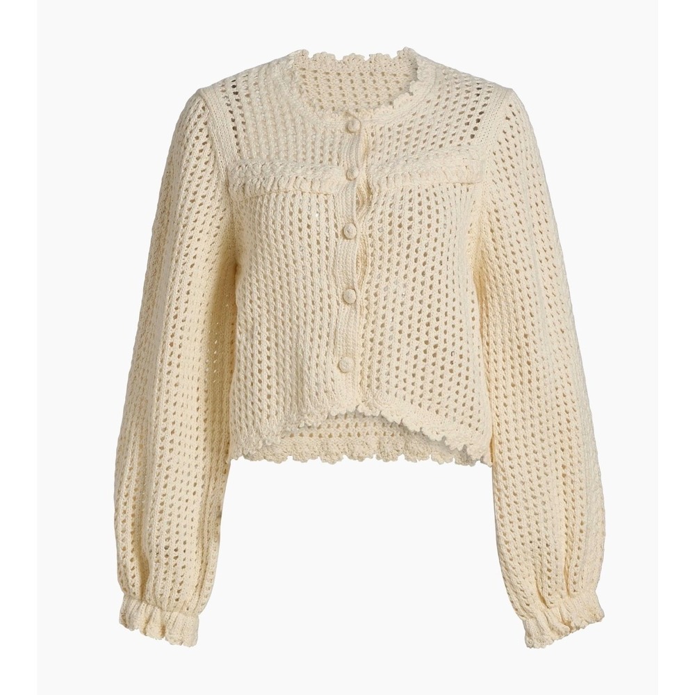 Cinq a Sept Ione Cardigan Ivory Crochet Open Knit Cropped Sweater ZK1096100152 M